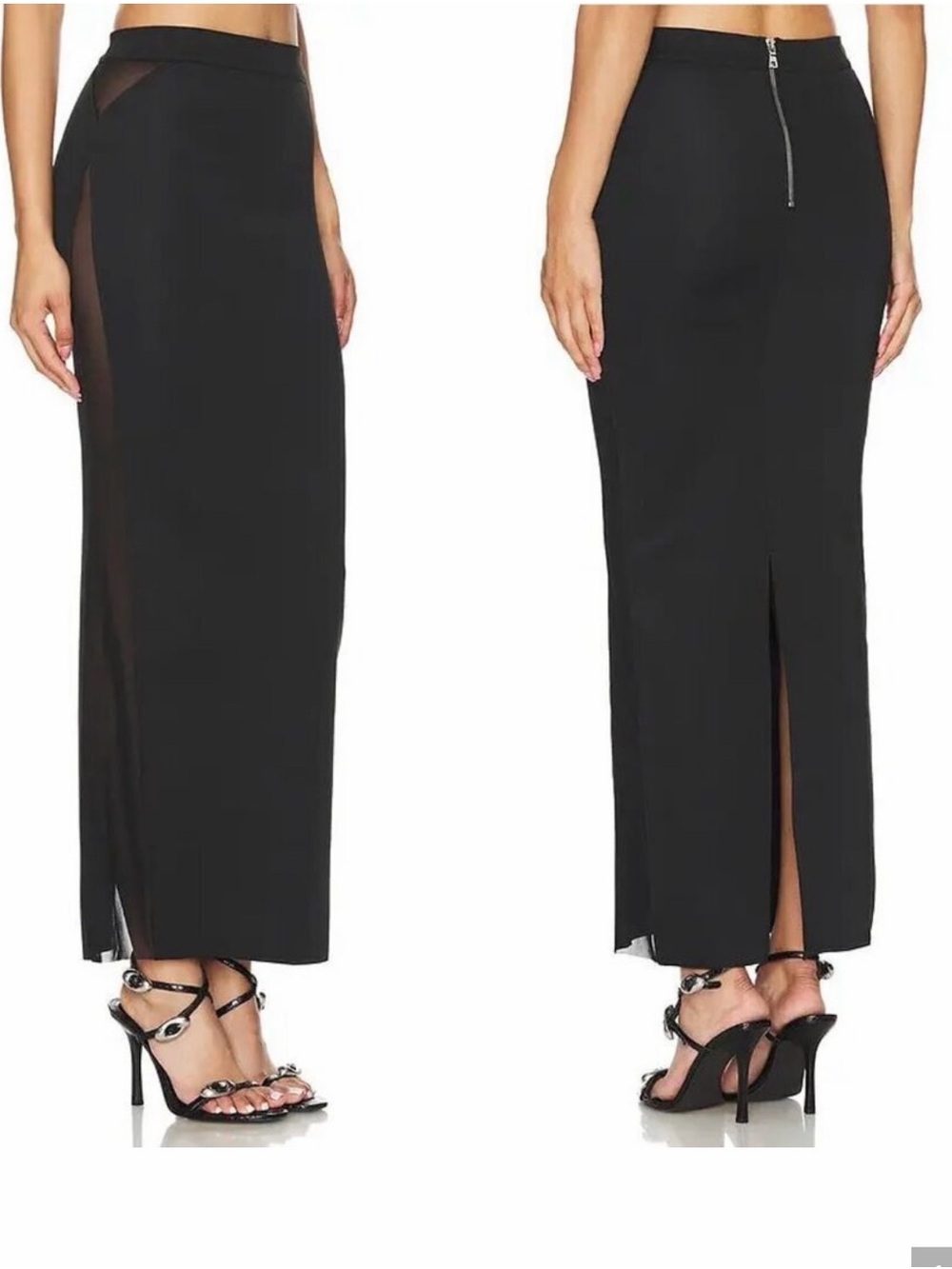 RtA Black Maxi Pencil Skirt with Side Mesh Panel